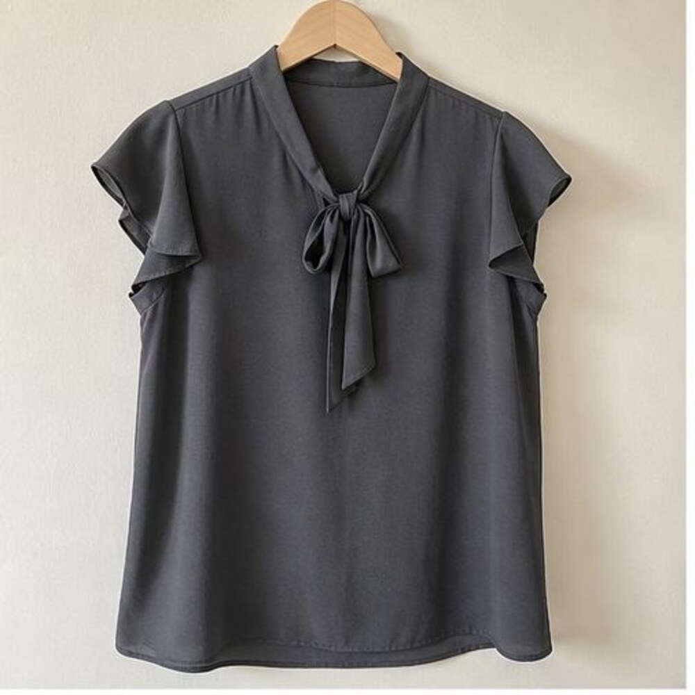 Charcoal Tie Neck Blouse